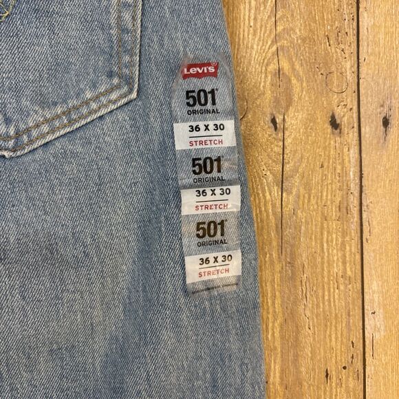 Levis 501 Original Stretch Button Fly Jeans Light Wash 36X30 NEW NWT - Picture 13 of 14
